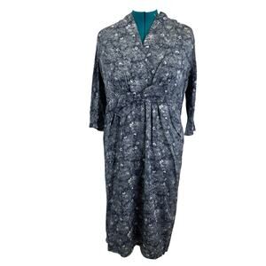 Vintage 1980s Plus Size Blue Floral Brocade Dress with Bow Detail – Size 22